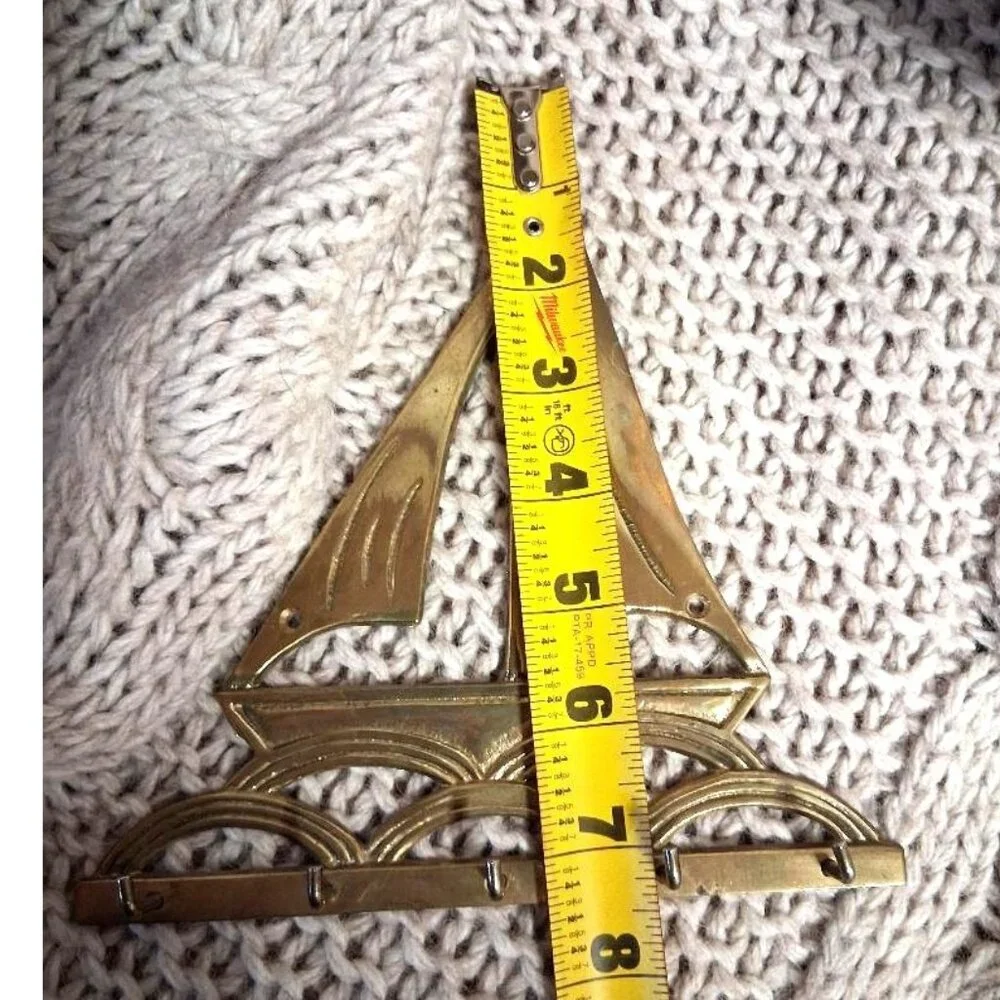 Vintage Interpur Brass Sailboat Wall Mounted Key Holder Nautical Decor Taiwan MC